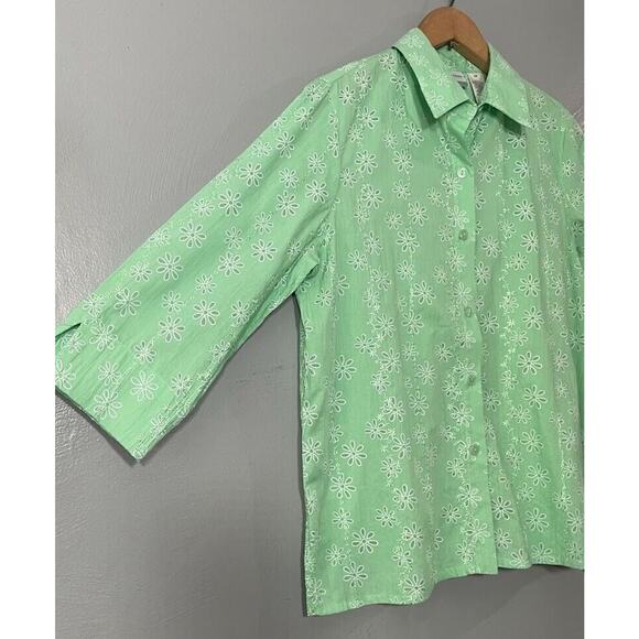 Alfred Dunner Size 10 Petite Green Embroidered Grandmacore Top Feminine Romantic - Picture 2 of 9
